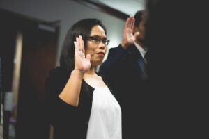 woman taking an oath