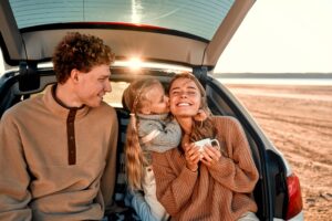 happy family in car